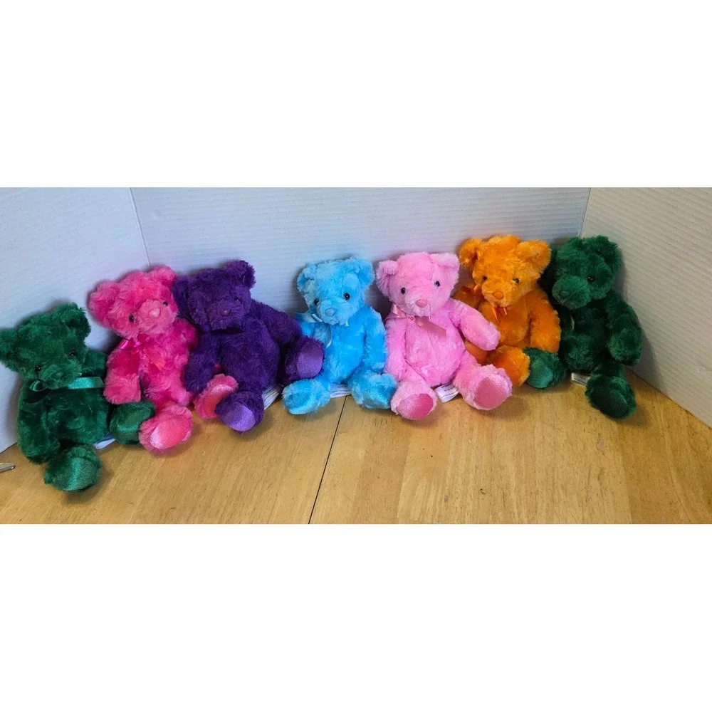 Aurora Lot of 7 Mini Plush Stuffed Animals Rainbow Vibrant Teddy Bear Colorful